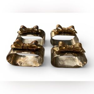 Vintage Audrey Metal Decorative Bow Napkin Rings Set Of 4